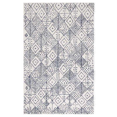Anaistacia Hand Tufted Wool/Cotton Geometric Rug in Ivory/Blue