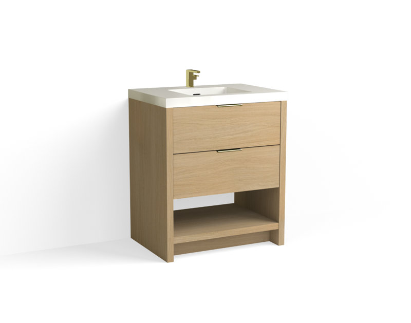 30 in. Handmade Single Vanity, Matte White/Single, Biondo, Satin Brass