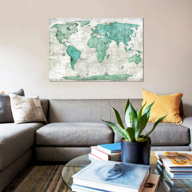 « world », impression sur toile, H 18 po x l 26 po x P 1,5 po, Toile tendue, Pas de tapis