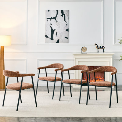 Ensemble de 4 chaises de salle à manger en tissu caramel avec pieds en métal noir