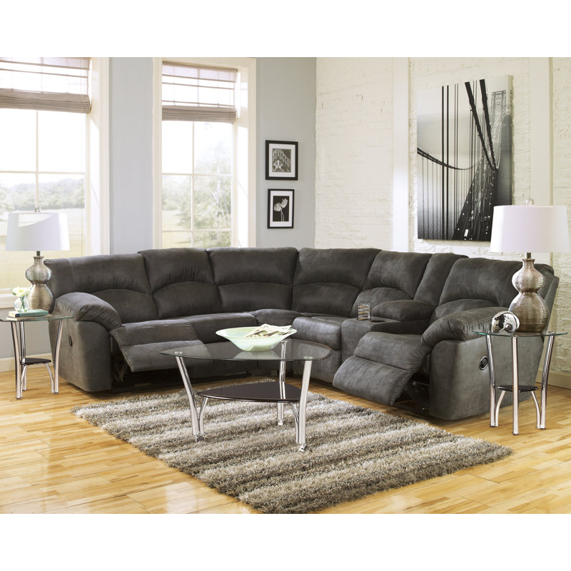 Tambo 2-Piece Reclining Sectional, Gray Faux Leather