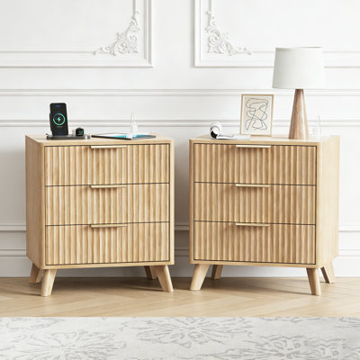 3 - Drawer Nightstand with Charging Station(Set of 2)