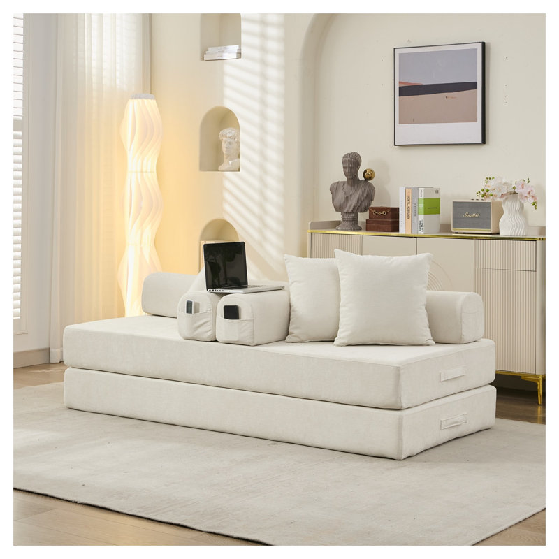 Canapé-lit pliant convertible en chenille beige Comfy, Beige