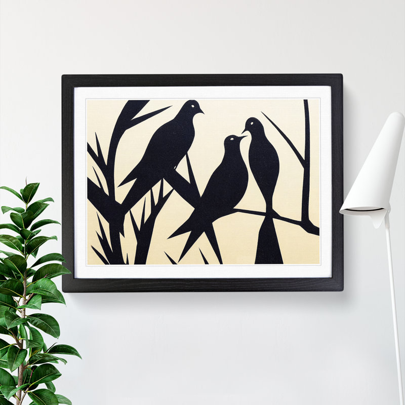 Spirited Dove Birds Abstract - Single Picture Frame Print, 34cm H x 46cm W x 2cm D, Black Framed