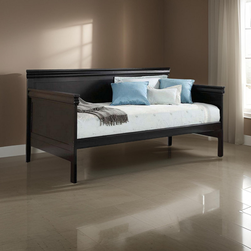 Angustain Classic Pine Wood Twin Daybed, Wood Slat Support System, Black