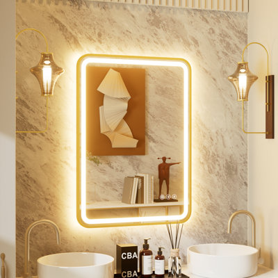 Frame LED Bathroom Mirror with Bluetooth Speakers, Front Light & Backlit Lighted Vanity Mirror for Wall, Anti Fog, Dimmable 3000k/4500K/6000K, Adjustable Brightness
