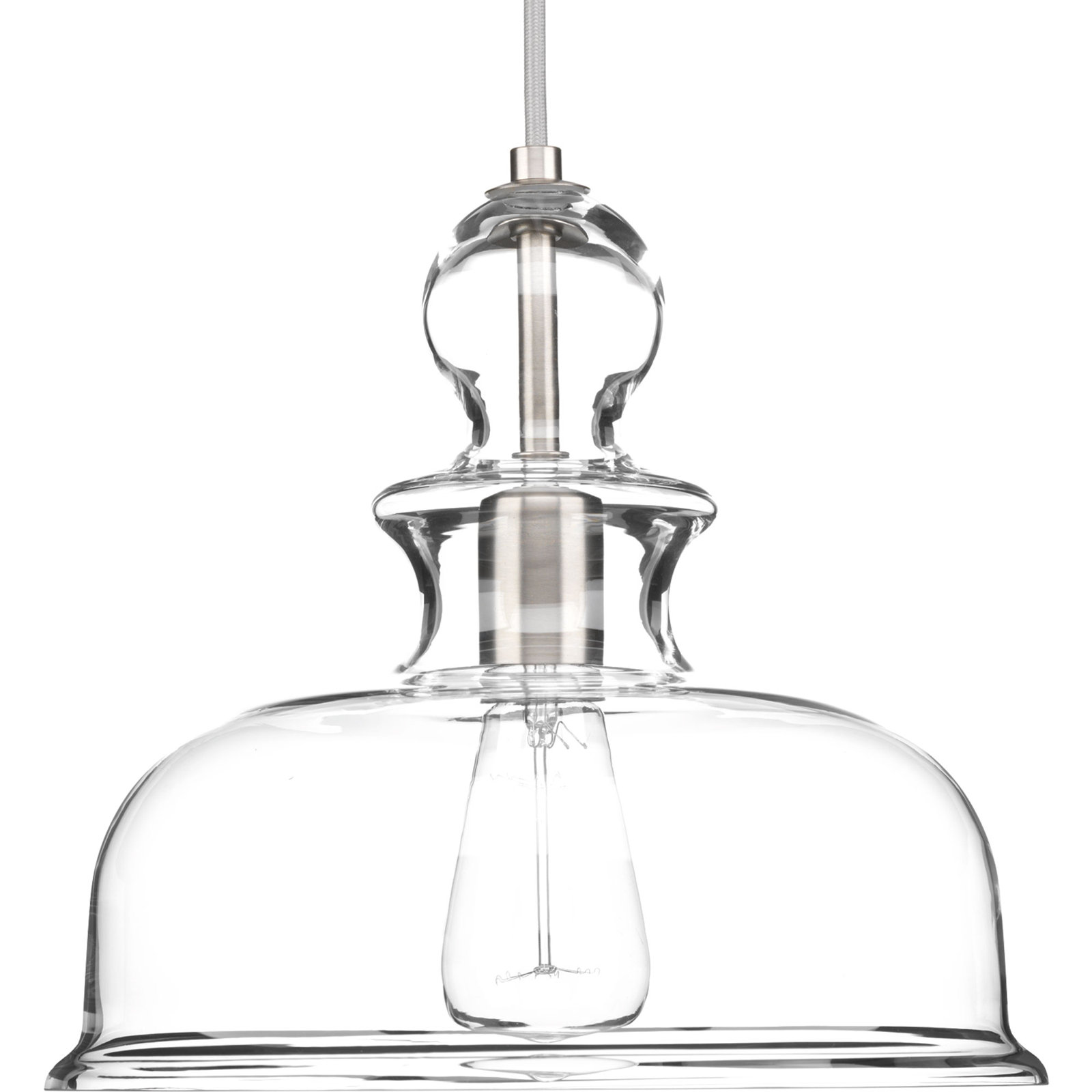 Tilden Single Light Glass Dimmable Pendant, Brushed Nickel, Clear
