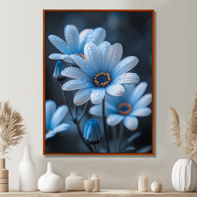 Fleurs de gouttes de pluie monochromes bleues et noires I - marguerites
