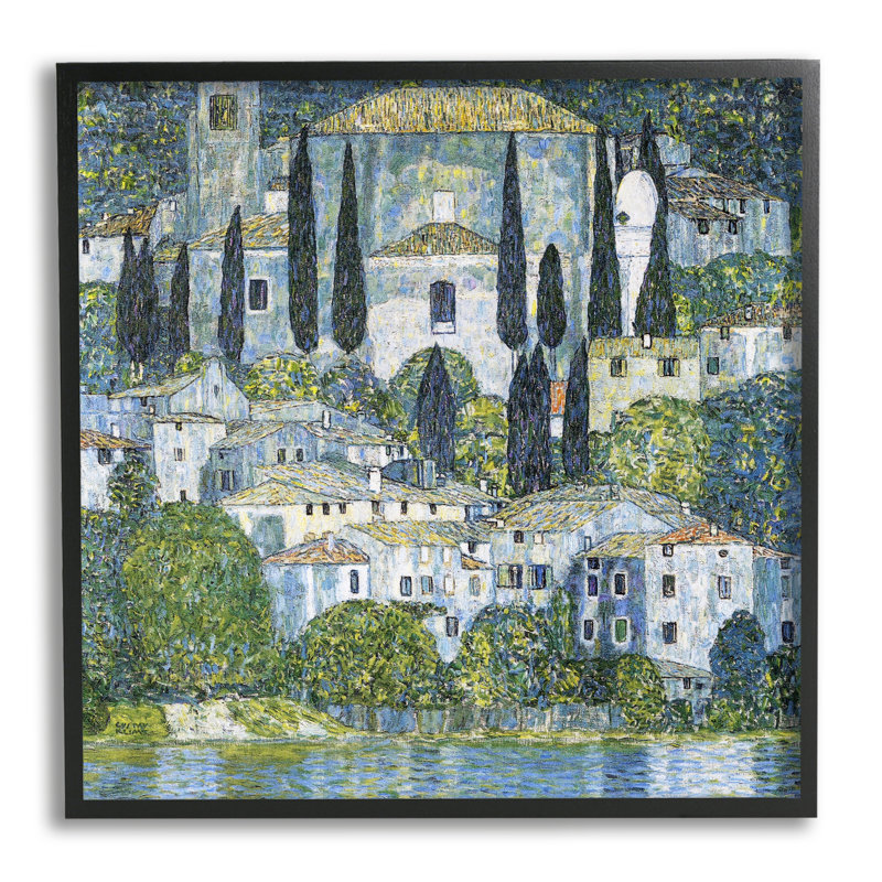 «Church In Cassone Klimt», impression sur bois par Gustav Klimt, H 24 po x l 24 po x P 1,5 po, Giclée encadrée noir minuit