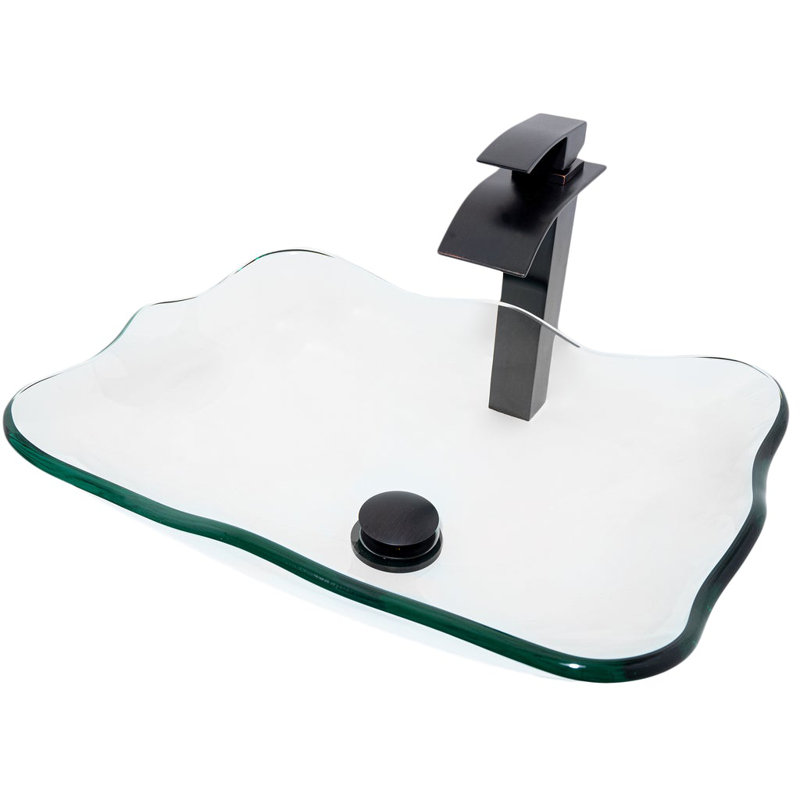 Novatto 15'' Glass Bathroom Sink with Faucet, Oil Rubbed Bronze
