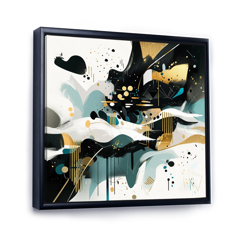 «Teal Gold Cubist Kaleidoscope III», reproduction d'art sur toile, H 16 po x l 16 po x P 1 po, Cadre flottant noir