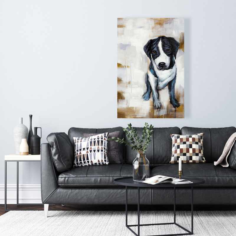 Chien assis - Toile blanche pour animaux | Reproduction d'art