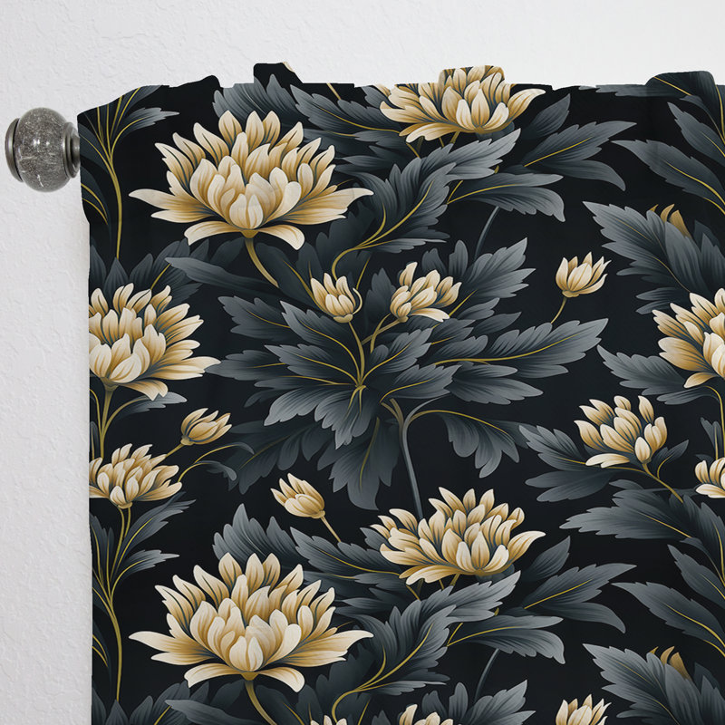 Black And Beige Damask Flower Opulence I - Bohemian Curtain - Velvet Room Darkening - 1 panel, 52" W x 108" L