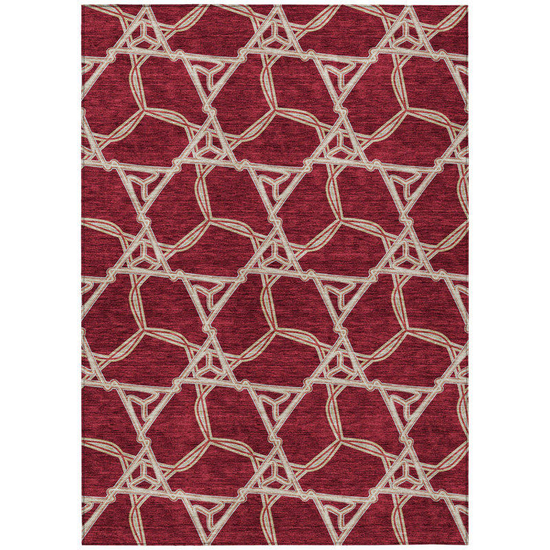 Tapis d'intérieur lavable à motif géométrique bourgogne et doré 3 pi x 5 pi