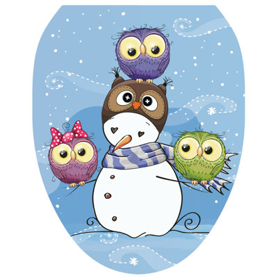 Snowman Owls Toilet Seat Decal – Toilet Tattoos Winter Static Cling Vinyl Lid Cover Fits Round & Elongated Seats