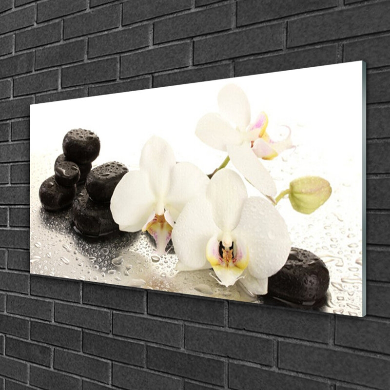 Floral Flower Stones 1 Piece Wall Art on Glass