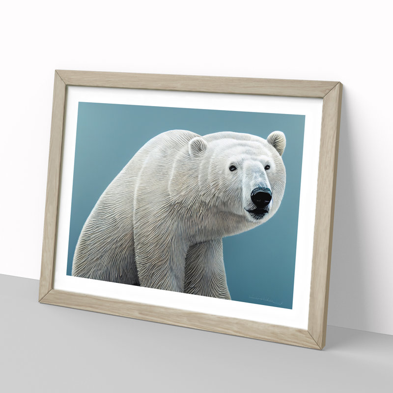 Interesting Polar Bear - Framed Print, 25cm H x 34cm W x 2cm D, Oak