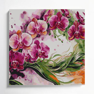 Orchidées hawaïennes, art mural sur toile grise