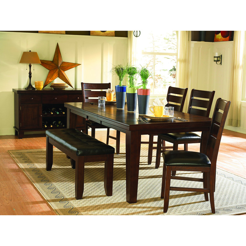 Leola Solid Wood Solid Wood Top Four Leg Dining Set, 30" H x 42" W x 64" - 82" D, Dark Brown