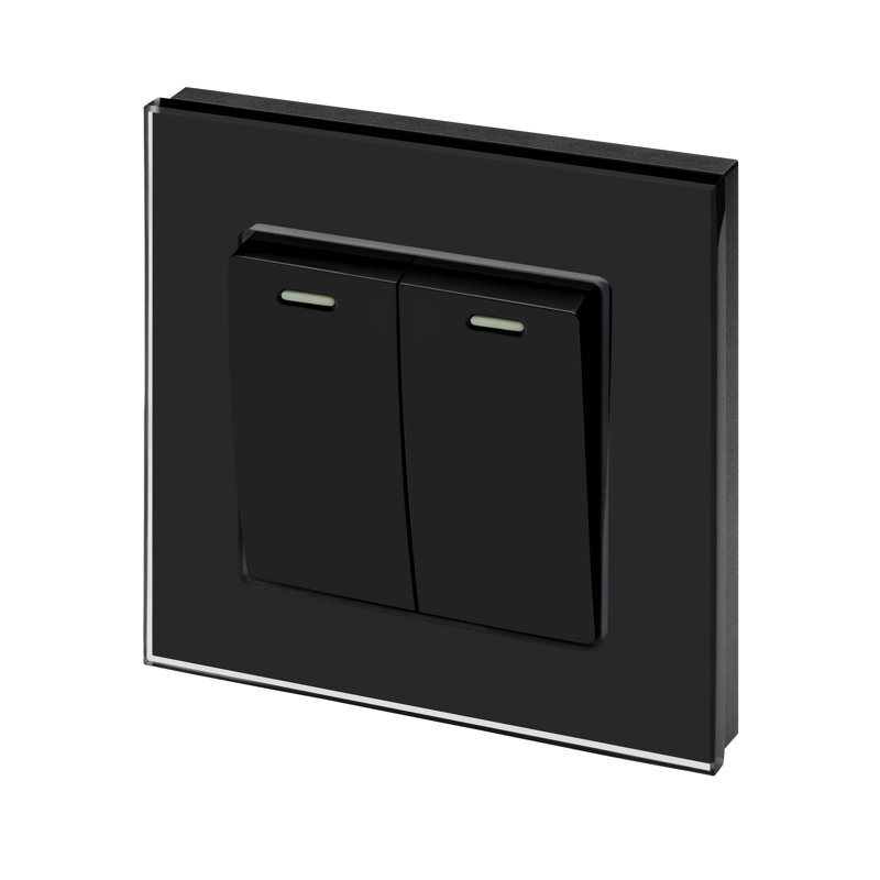 Crystal PG 2 Gang Rocker Light Switch Black Intermediate, Black