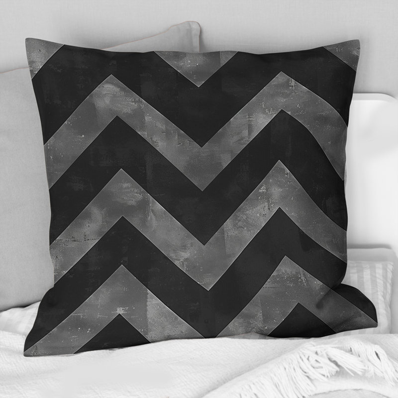 Chevron Flow III - Coussin décoratif à chevrons, H 16 po x l 16 po, Noir, noir, noir, noir