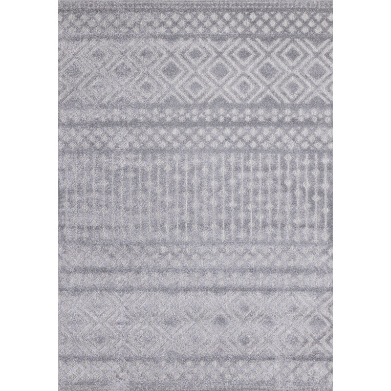 Kayliana Gray Geometric Polypropylene Stain Resistant Living Room Carpet, Rectangle 5'3" x 7'7"