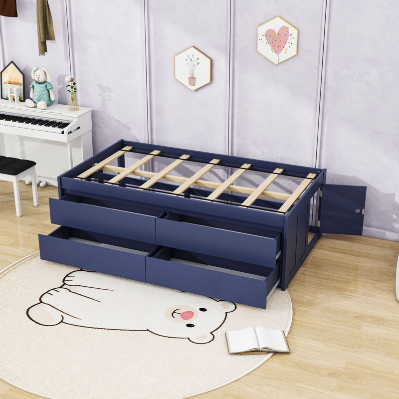 Lit plateforme avec tiroirs de rangement, Twin, Navy Blue