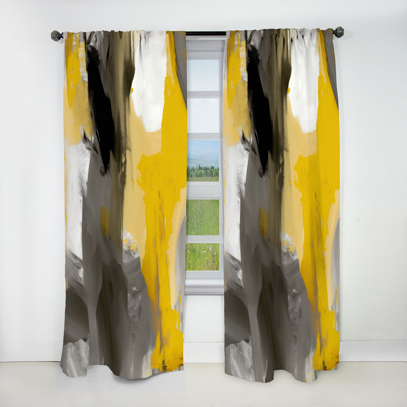 Rideau occultant moutarde jaune moutarde et gris vif II, L 52 po x L 120 po
