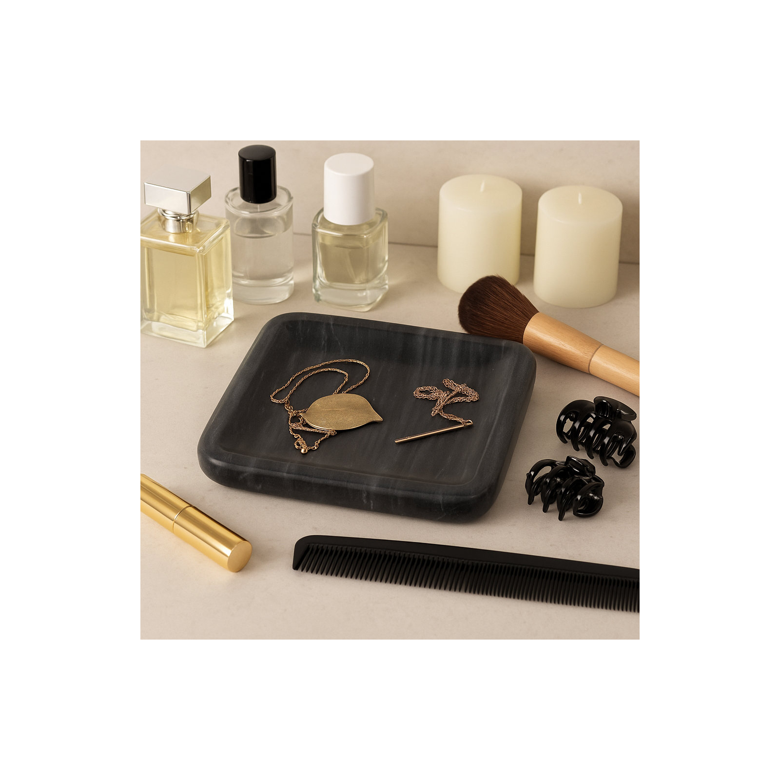 9" Zarra Grey Marble Trinket Tray