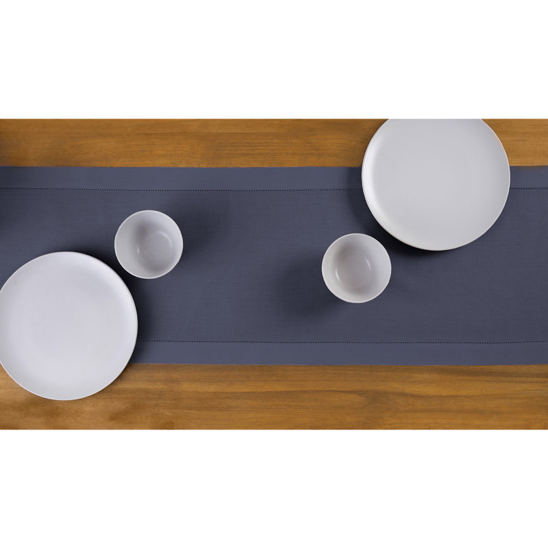 Aqua Cotton Linen Hemstitch Table Runner 108 Inches