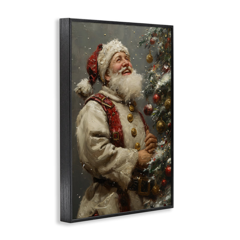«Happy Santa & Tree», estampe numérique encadrée par Imagine It Images, H 18 po x l 12 po, Giclée encadrée noir minuit