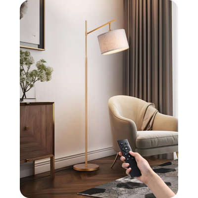 Dimmable Arc Floor Lamp With Remote, E26 LED Bulb & Gold Base For Home/Office