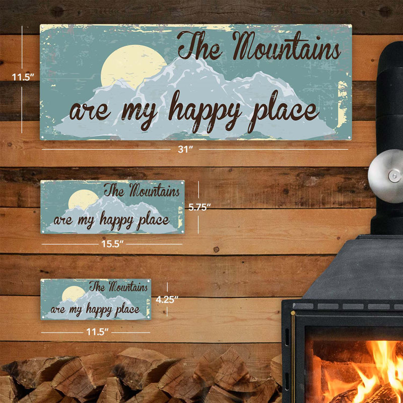 «Mountains Are My Happy Place, plaque en métal» sur métal, H 5,75 po x l 15,5 po