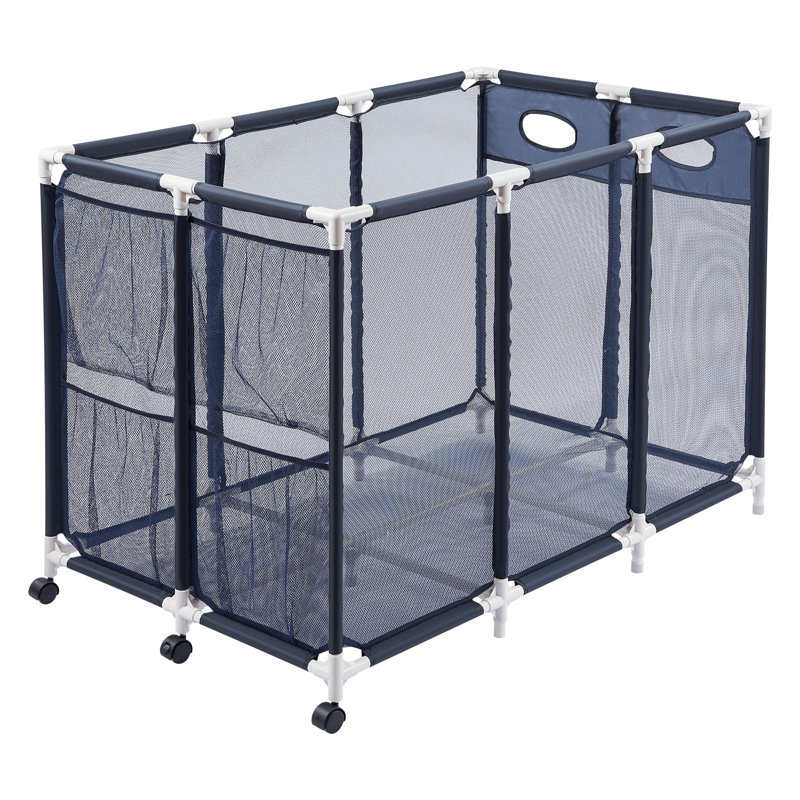 Pool Storage Bin, 47.2 x 30.2 x 34 in, Rolling Pool Float Storage Organizer with Side Pockets & Casters, Heavy Duty Plastic Frame, Poolside Toys Noodles Holder Mesh Basket for Swimming Pools