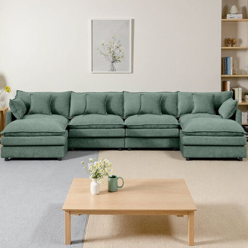 CloudHaven 130.7" U-Shaped Modular Sectional Sofa with 2 Movable Ottomans, 4-Seater Chenille Cloud Couch Set for Living Room, DIY Combination with High-Resiliency Memory Foam