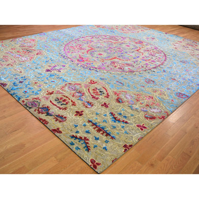 Noué à la main de conception unique New Age Maharaja bleu/or/rouge 11 pi 10 po x 15 pi Tapis décoratif