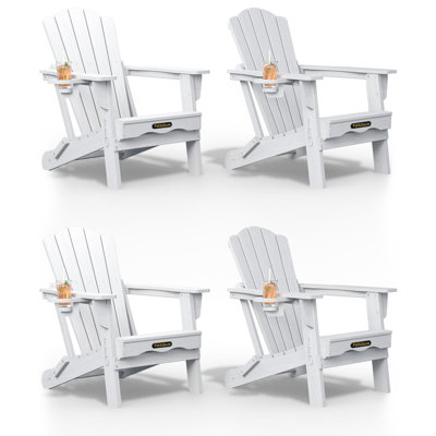 Pakkdiarie Folding Adirondack Chair with Cup Holder,HDPE Outdoor Chair with Comfort Ergonomic Seat for Patios,Lawn,Garden, Backyard Use