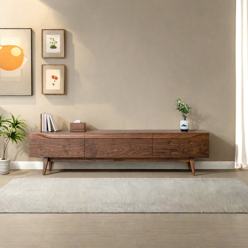 Meuble télé en bois de noyer massif, 70.86"