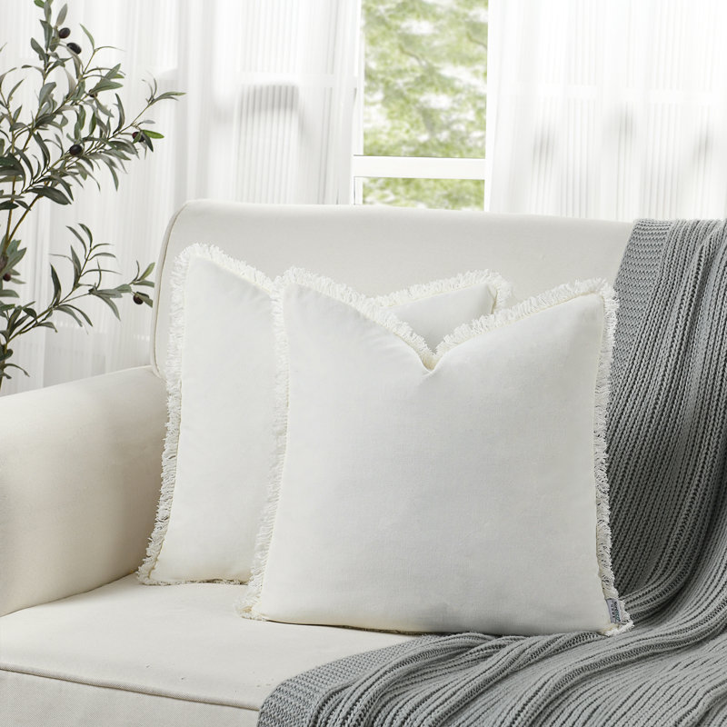 Pillow Covers with Tassels Soft Square Cotton Boho Farmhouse Throw Pillow Covers, White