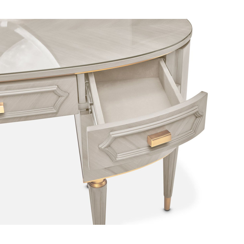 St. Charles Vanity Desk With Glass Top - Dove Gray