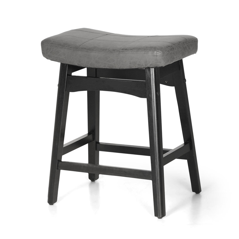 Amberlynn Upholstered Counter Stool with Solid Wood Frame, Black/Dark Gray