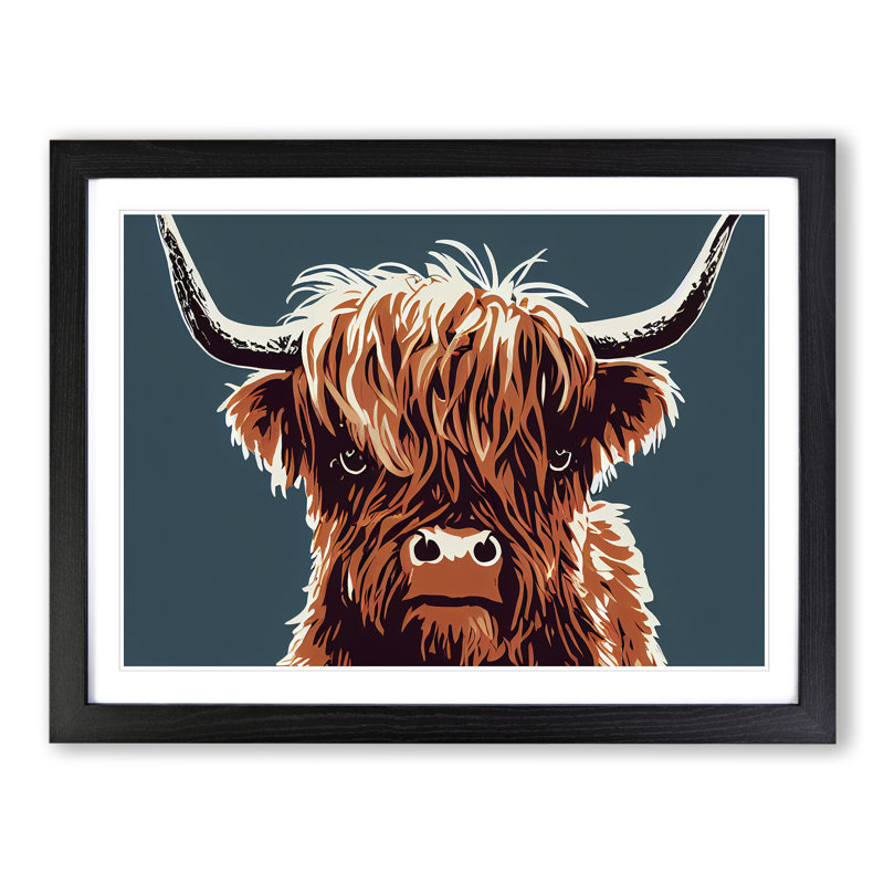 Groovy Highland Cow - Single Picture Frame Print, Black Framed, 25cm H x 34cm W x 2cm D