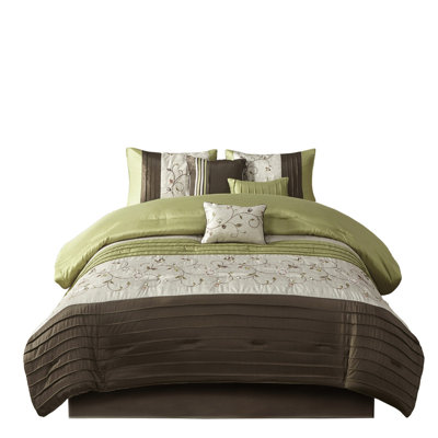 7 Piece Comforter In For King Bed - Style Embroidery Details Fill Includes Comforter, Shams, Decorative Pillows, Skirt Easy To Wash Bedding Design 100% Ornaments Wrinkle-