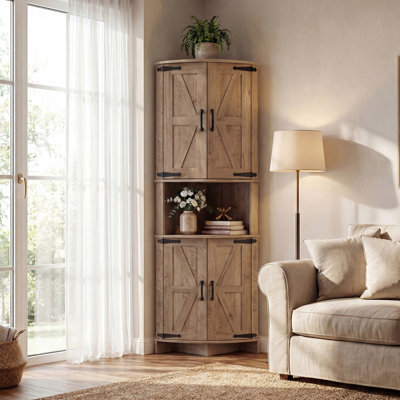 Armoire de coin de 64,8 po de hauteur avec portes, armoire de rangement Farmhouse