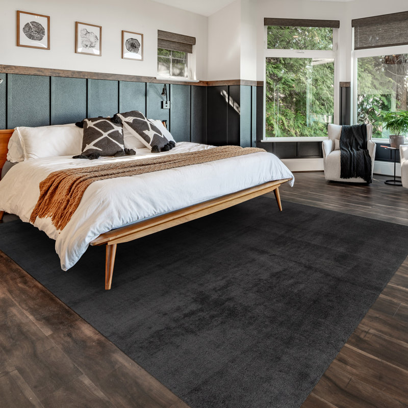 Marrick Tonee Plush Polyester Shag Indoor Area Rug, Solid Charcoal – Soft Comfort for Living Room & Bedroom - Charcoal