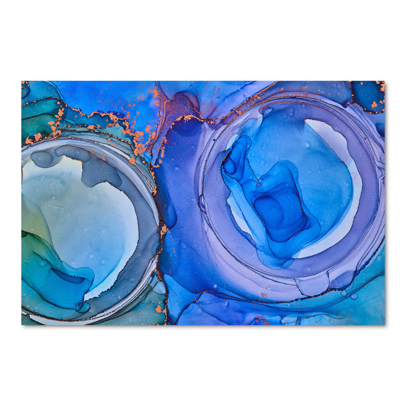 Bleu luxueux abstrait fluide XXII - Peinture sur toile, H 40 po x l 60 po, Toile tendue