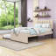 Lit plateforme tapissier Teddy avec lit gigogne simple et lumières DEL-376367945-376367947