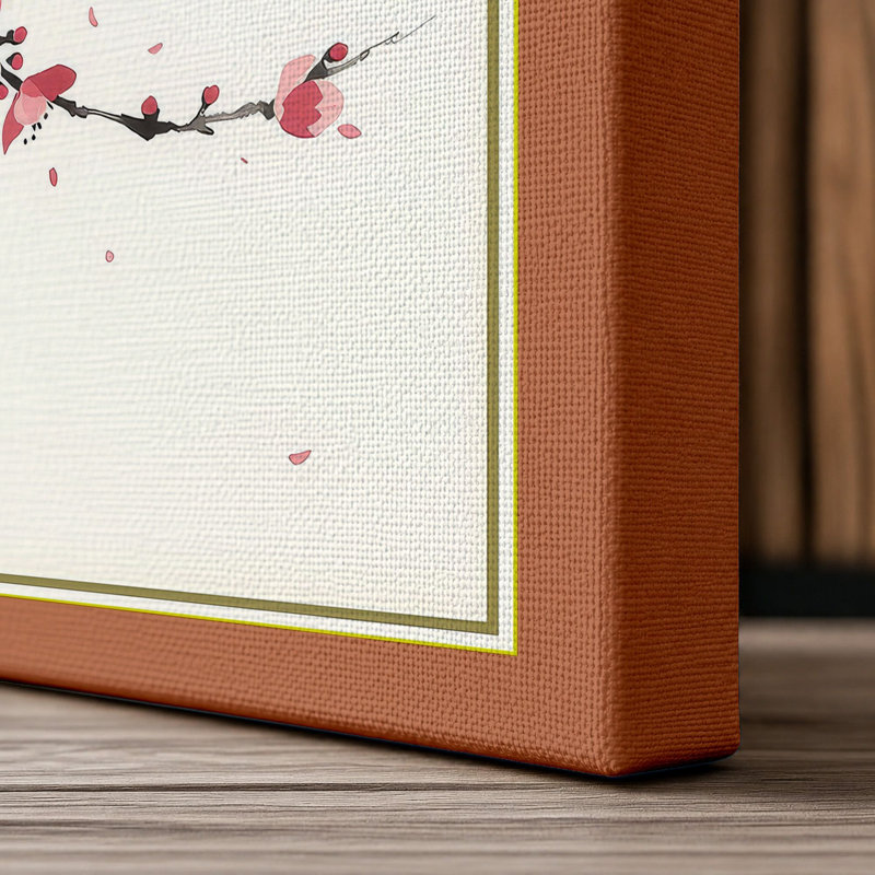 Spring Blossom Branch Japandi - Wrapped Canvas, 18x12 - 45.7 x 30.5 cm, Terracotta Border