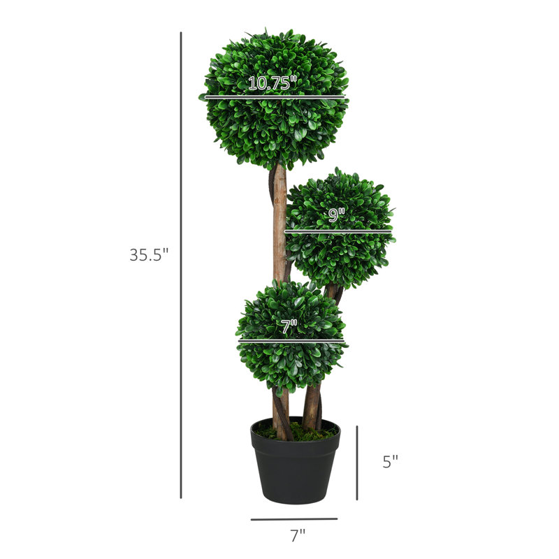 Artificial Boxwood Topiary in Pot, Dark Green, 35.5 " H x 10.75" W X10.75 " D