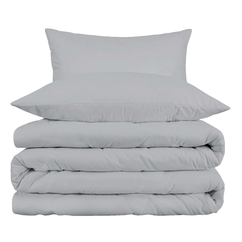 Laflamme Traditional Sateen Duvet Cover, Full / Queen Duvet Cover + 2 Standard Shams, Light Gray